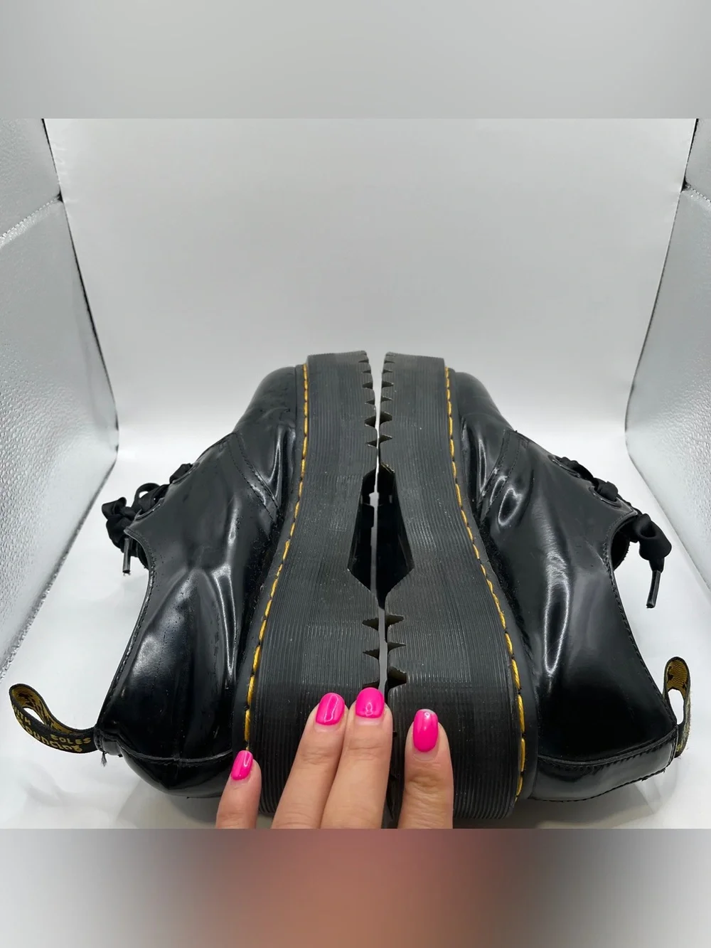 Dr. Martens Black Platform Mary Jane with Yellow Stitching